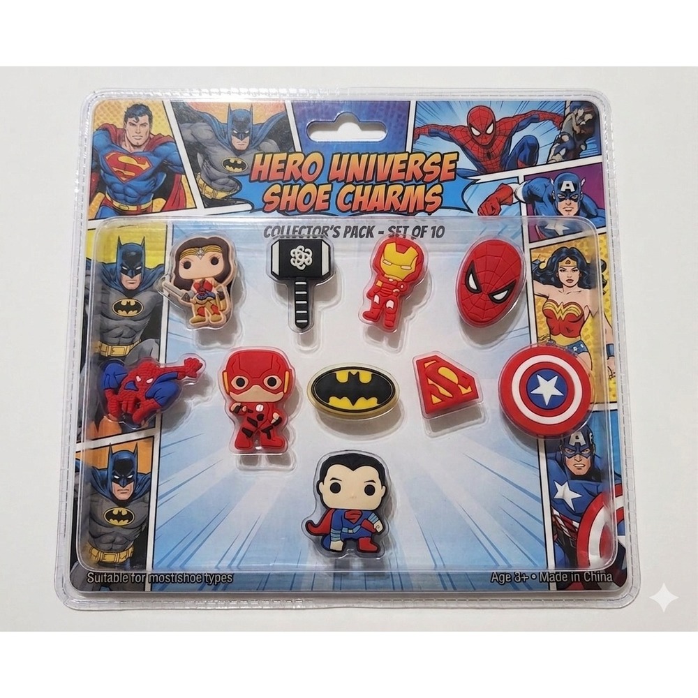 Hero Universe Shoe Charms Set of 10 Superhero PVC Clog Pins‎ Marvel DC Comics